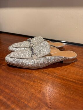 Tory Burch Silver Glitter Slip-On Women's Loafers - size 7